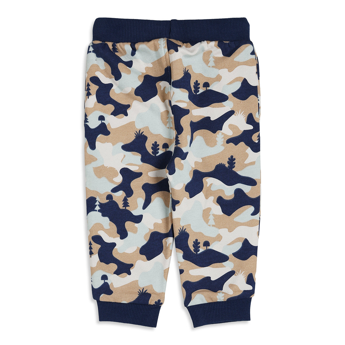 Boys Beige & Navy Blue Camouflage Printed Cotton Jogger Pants Regular Fit Casual Bottom Wear