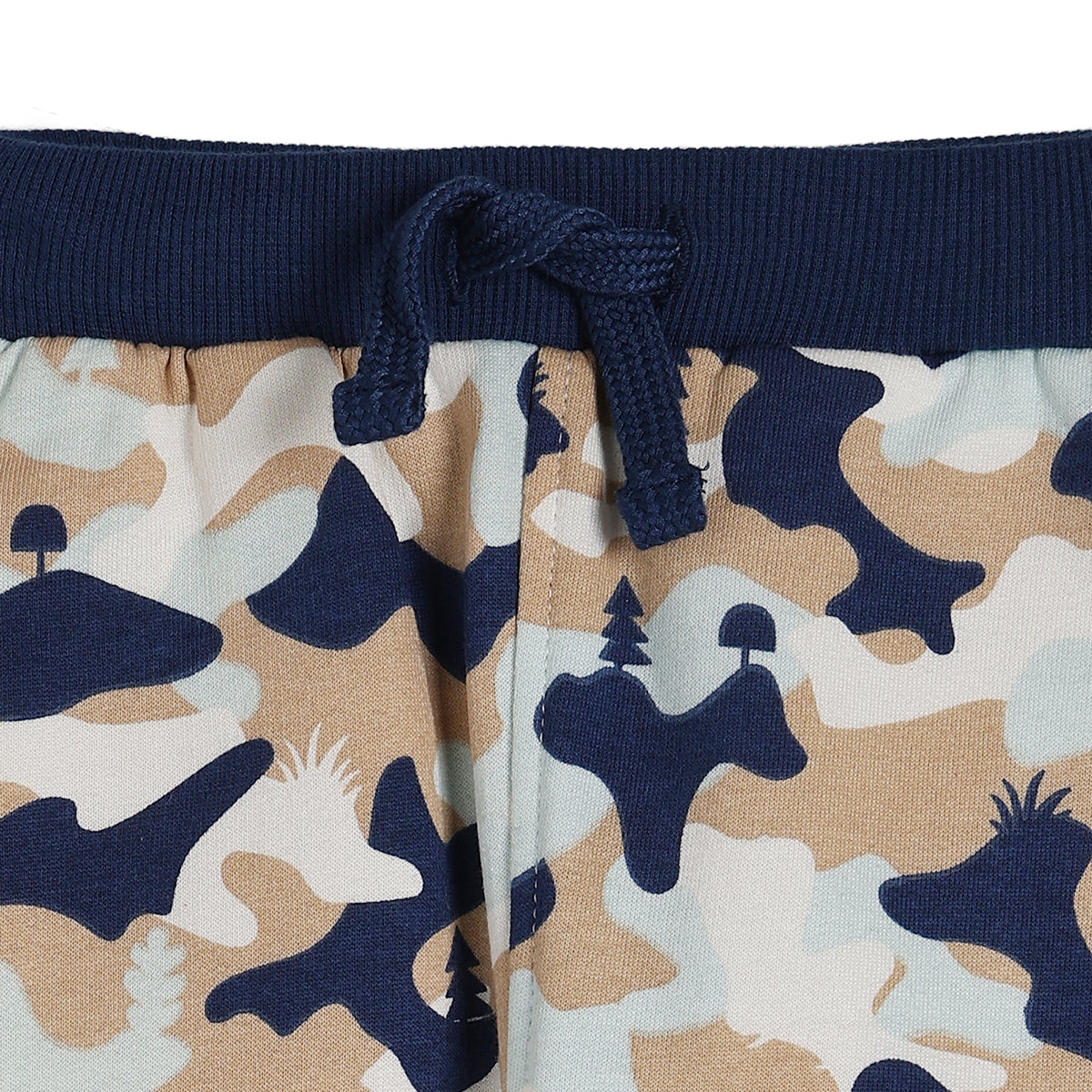 Boys Beige & Navy Blue Camouflage Printed Cotton Jogger Pants Regular Fit Casual Bottom Wear