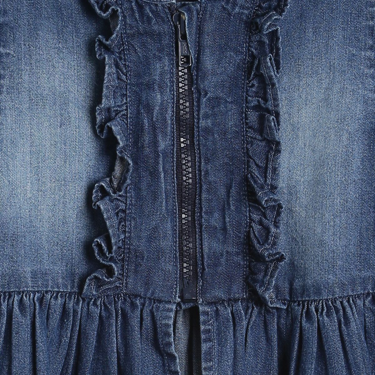 Baby Girls Blue Solid Ruffle Detail Denim Peplum Jacket Regular Fit Casual Wear