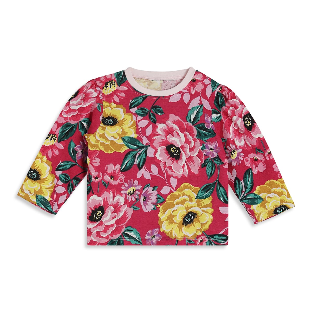 Baby Girls Pink Floral Printed Cotton T-Shirt Regular Fit Casual Kids Top