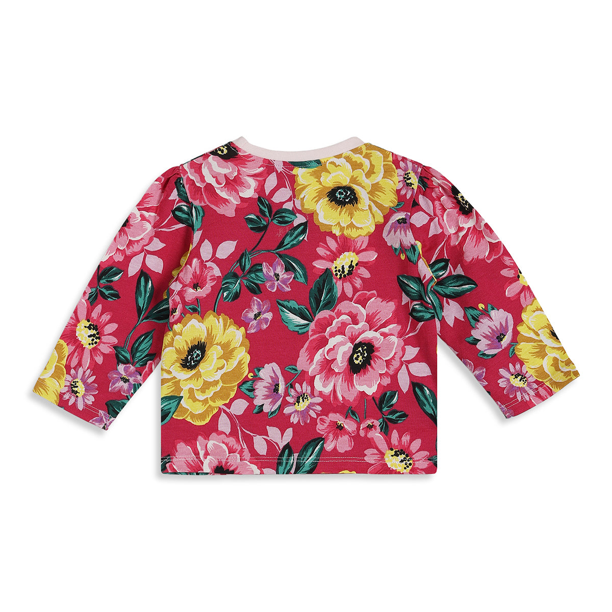 Baby Girls Pink Floral Printed Cotton T-Shirt Regular Fit Casual Kids Top