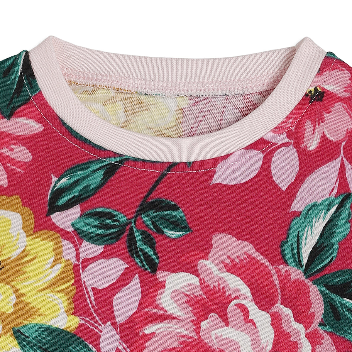 Baby Girls Pink Floral Printed Cotton T-Shirt Regular Fit Casual Kids Top