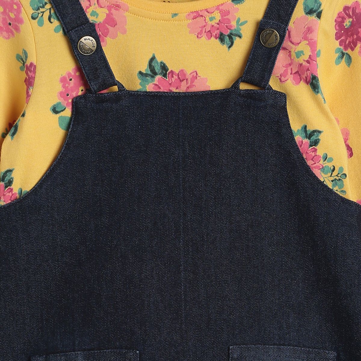 Pack of 2 knit top with denim pinny set - golden red & dark denim blue for 3-6 Months
