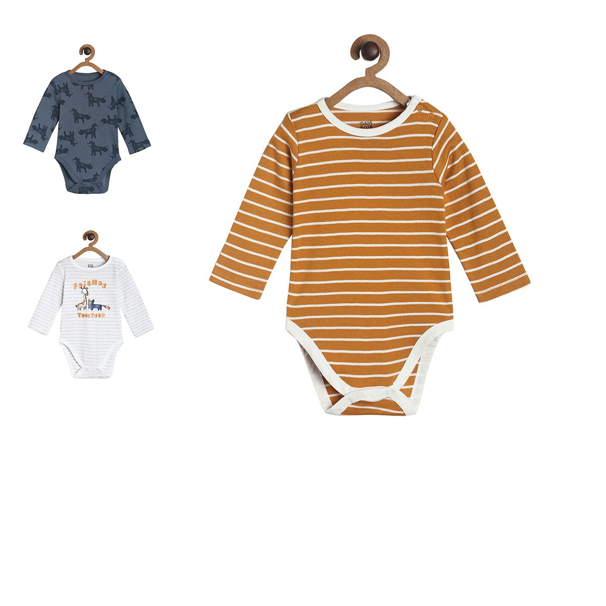Pack of 3 bodysuit - white & brown for New Born
