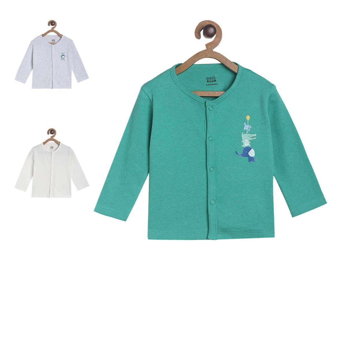 Pack of 3 front open vest - mint green for New Born