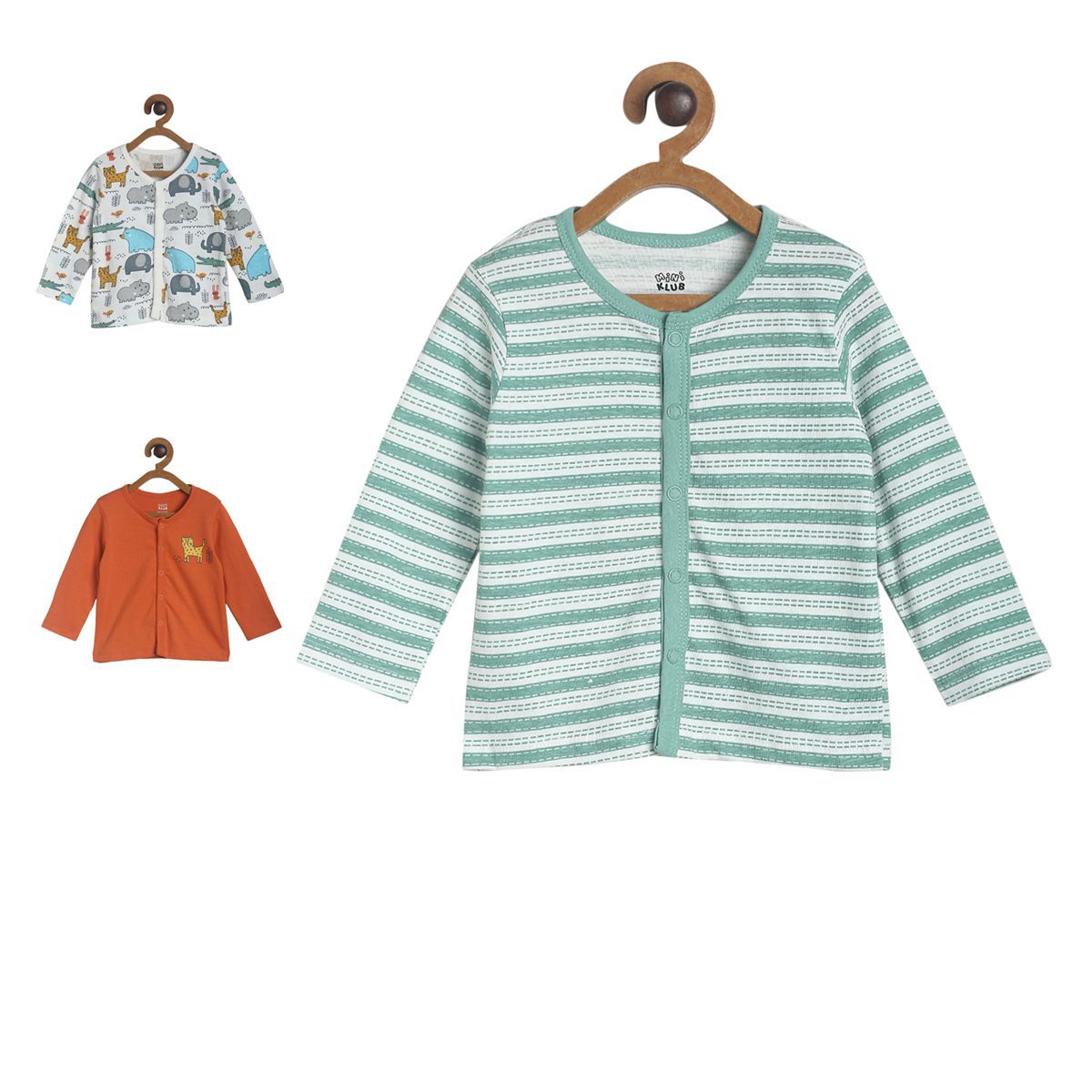 Pack of 3 front open vest - white & mint green for New Born