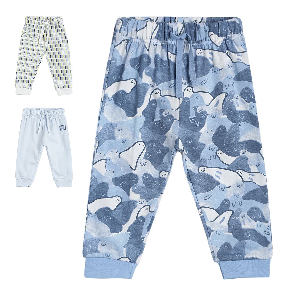 Pack of 3 knit bottom - light blue & blue for 0-3 Months