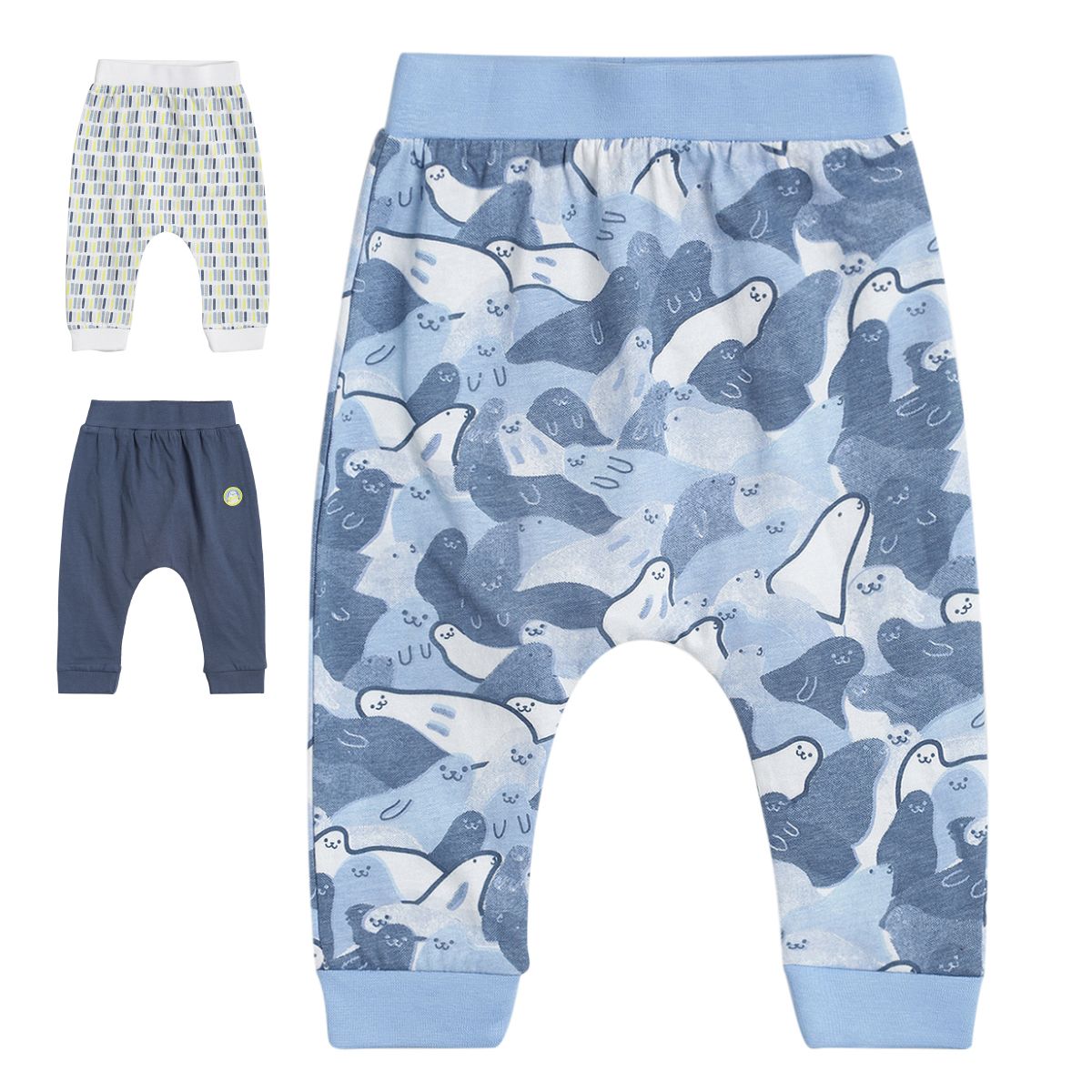 Pack of 3 knit bottom - marshmallow and navy for 0-3 Months