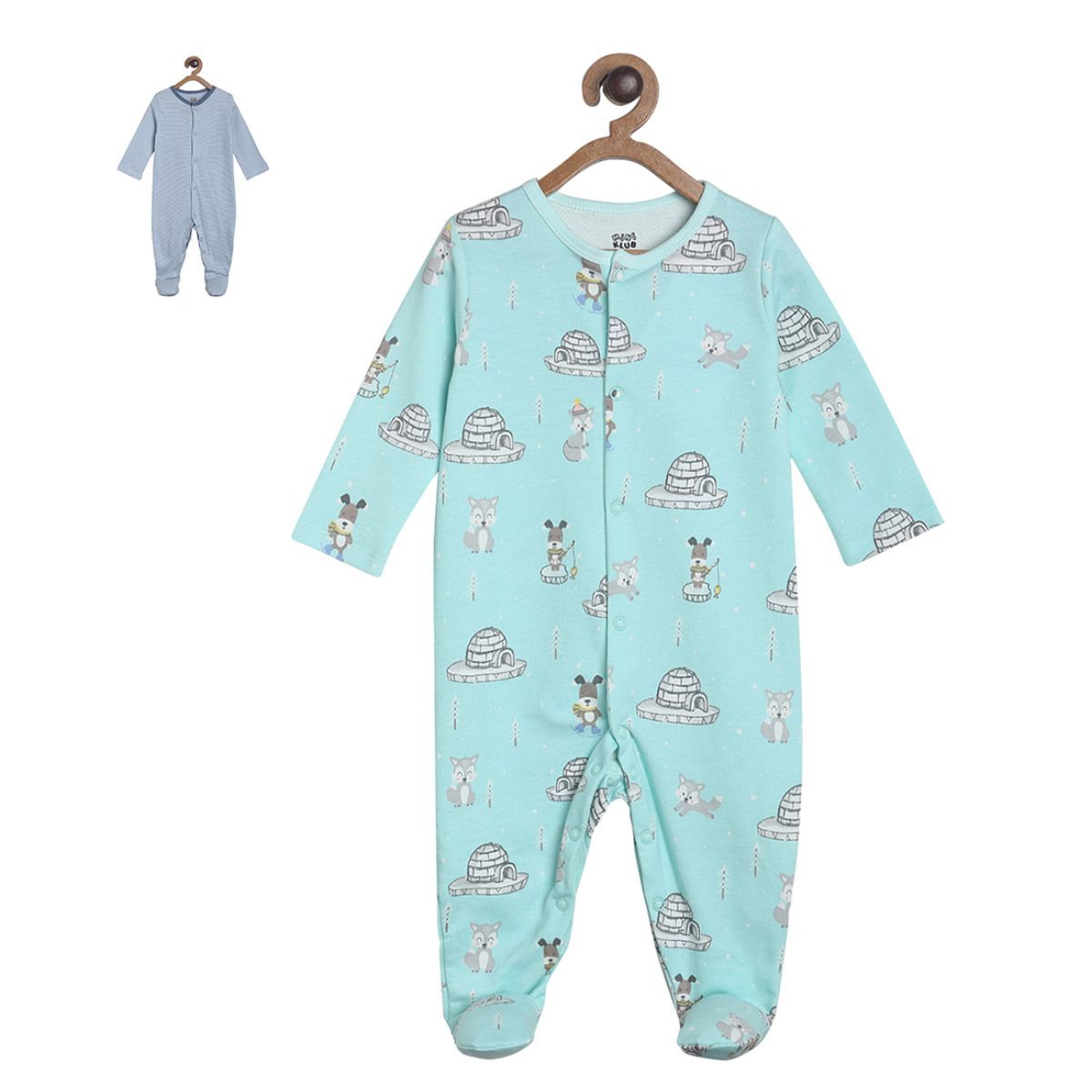 Pack of 2 sleepsuit - turquoise blue for New Born