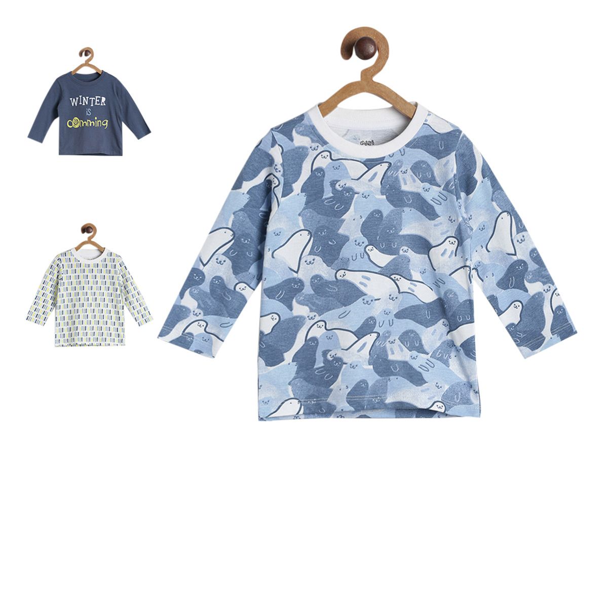 Pack of 3 t-shirt - marshmallow and navy for 0-3 Months