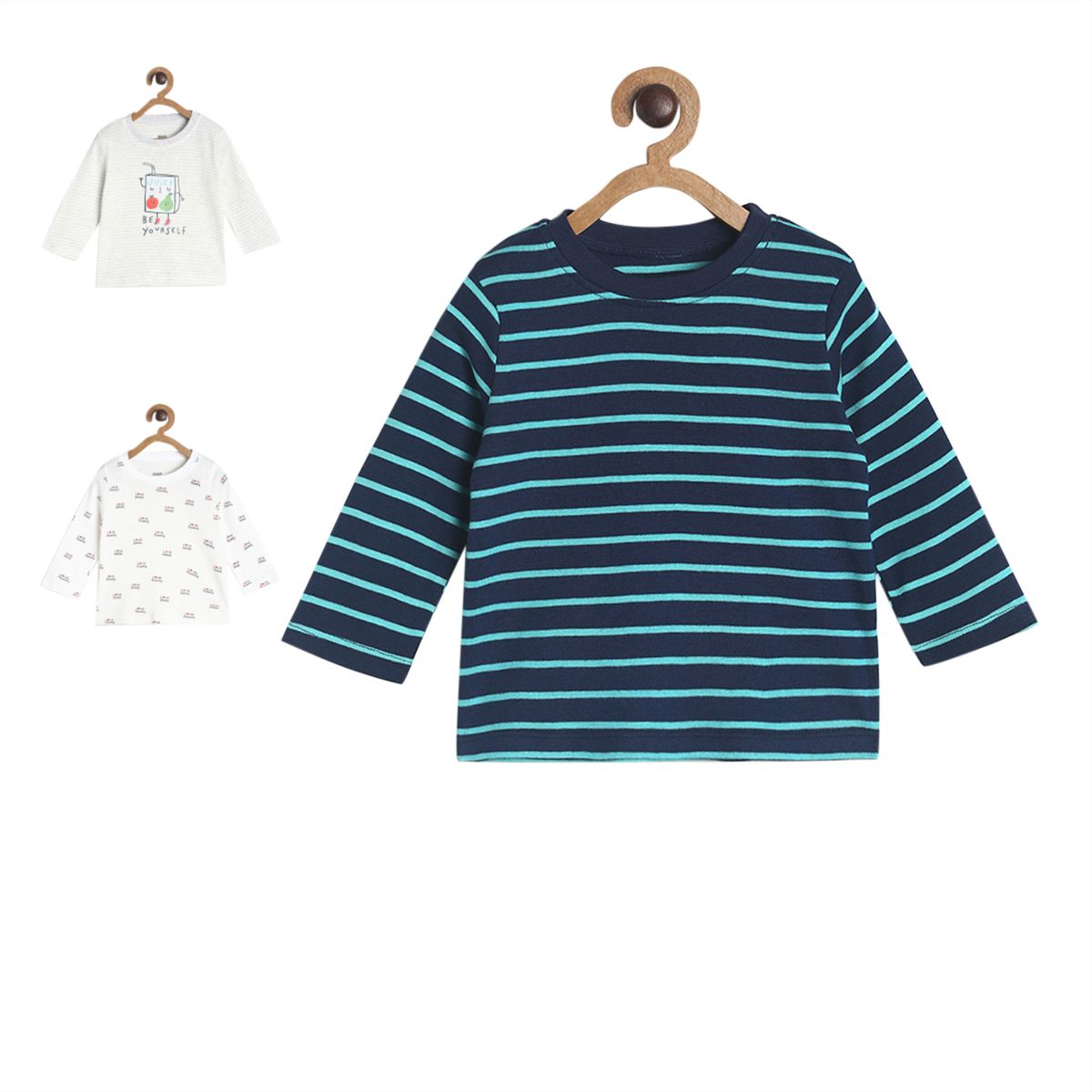 Pack of 3 knit t-shirt - navy blue & midnight blue for 0-3 Months
