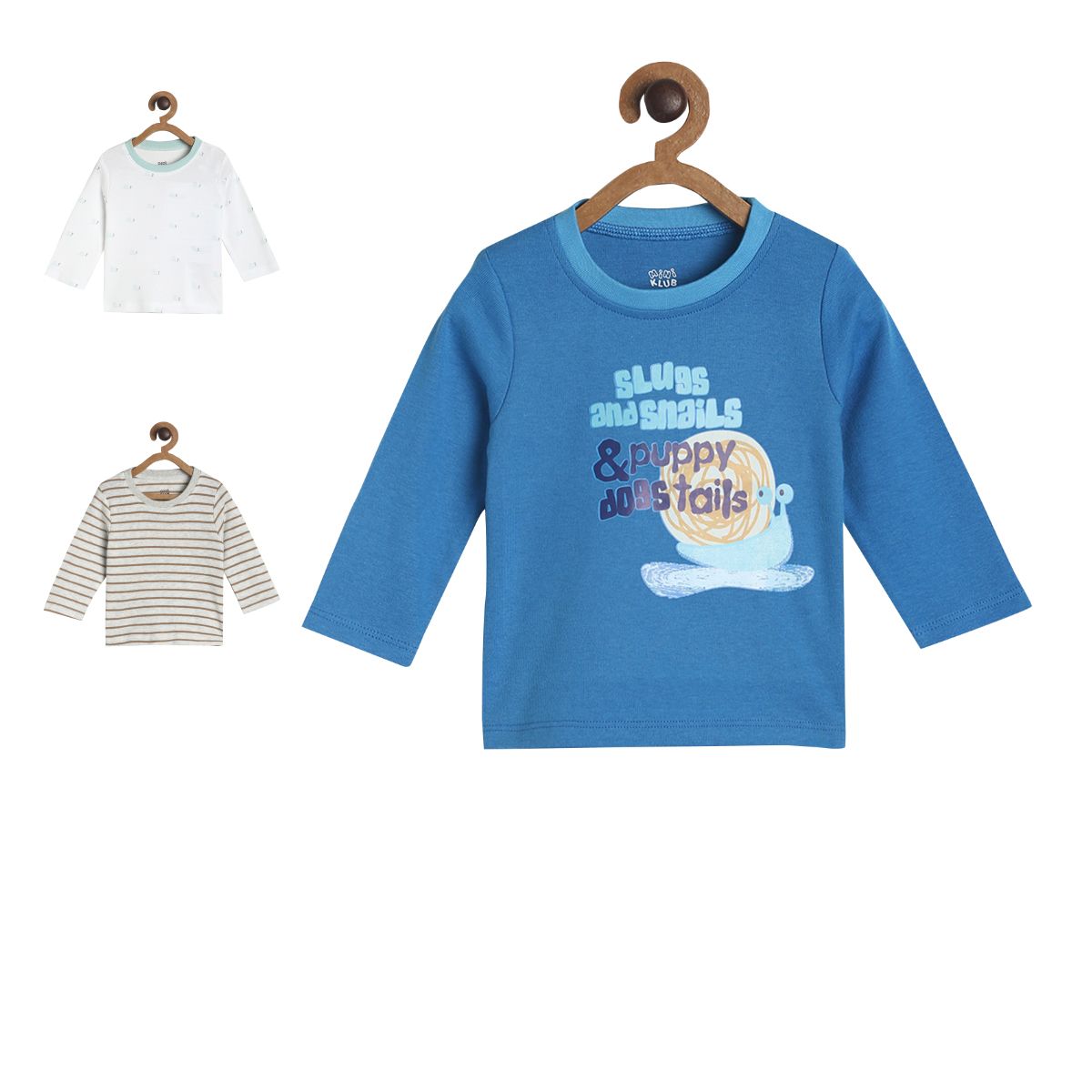 Pack of 3 knit t-shirt - blue & steelblue for 0-3 Months