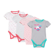 Girls Pink & Grey Printed Bodysuit Pack of 4 Short Sleeve Bodysuits