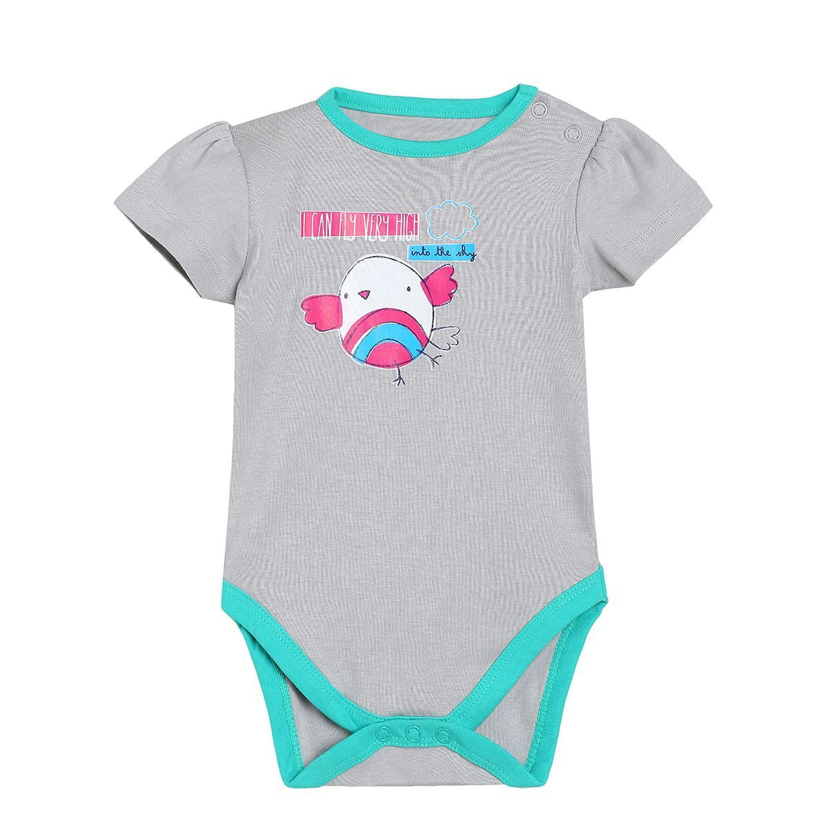 Girls Pink & Grey Printed Bodysuit Pack of 4 Short Sleeve Bodysuits
