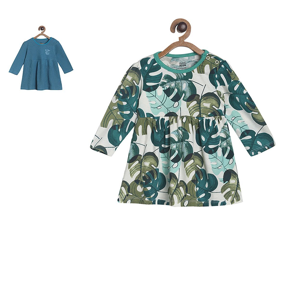 Pack of 2 dress - light blue & green for 0-3 Months