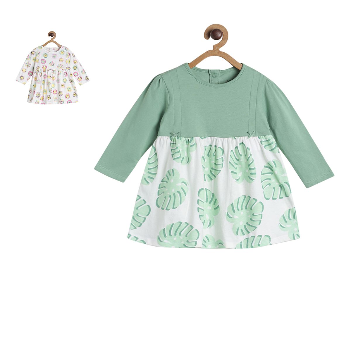 Pack of 2 dress - marshmallow and green for 0-3 Months