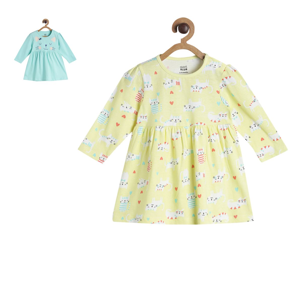 Pack of 2 dress - yellow and green for 0-3 Months