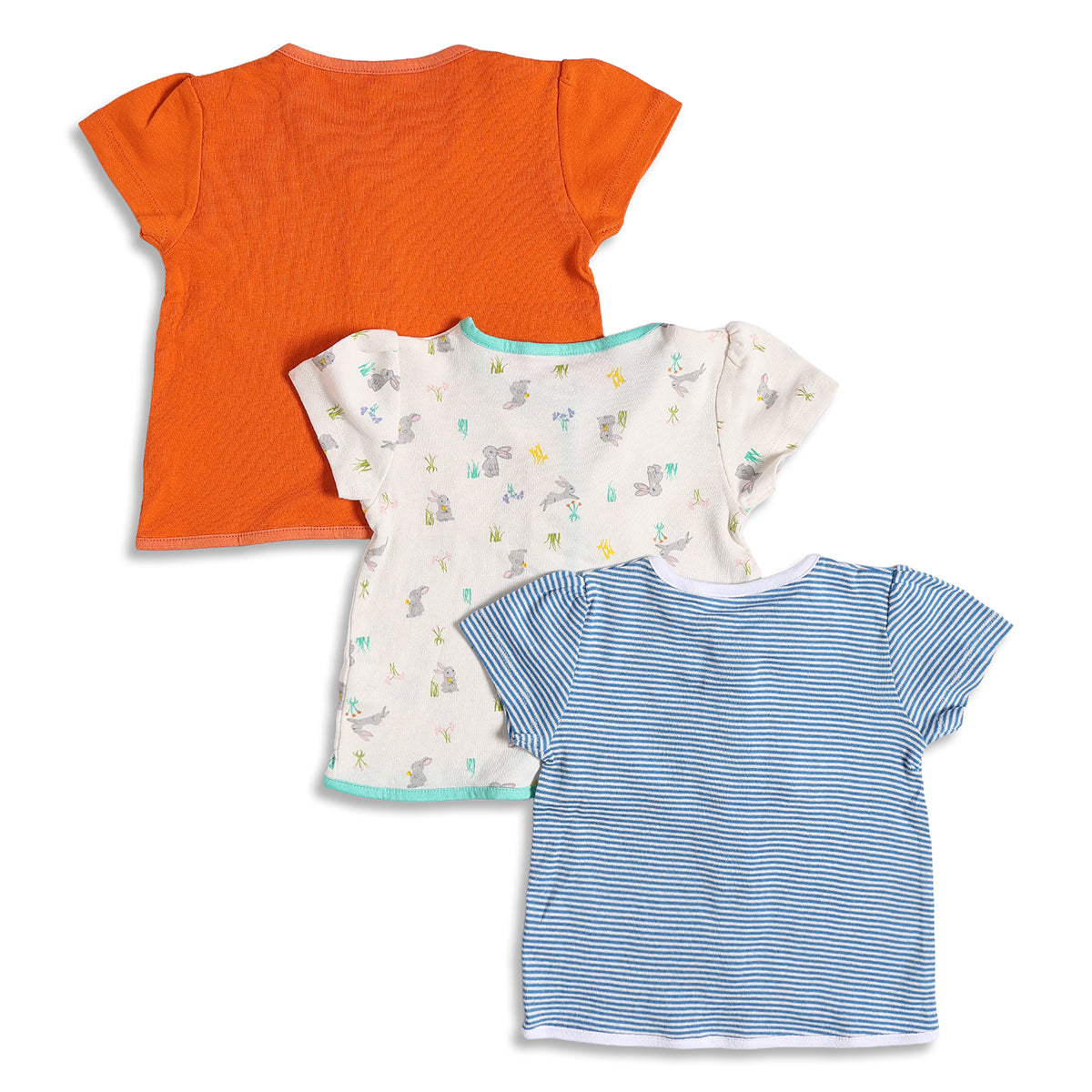 Baby Girls Orange, White and Blue Cotton Front Open T-Shirt Pack of 3 Regular Fit Casual Kids Tops
