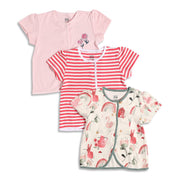 Baby Girls Pink and White Cotton Front Open T-Shirt Pack of 3 Regular Fit Casual Kids Tops