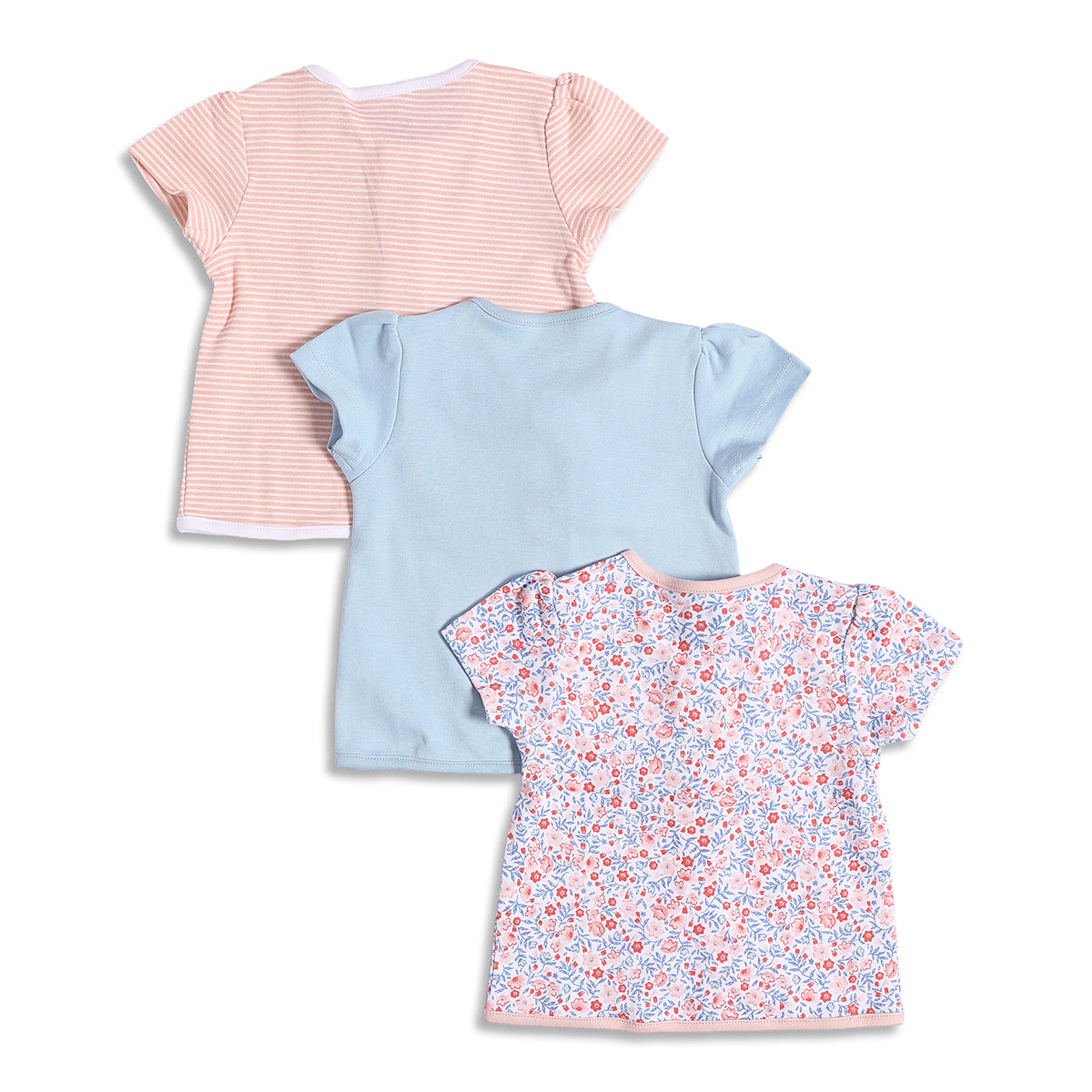 Baby Girls Pink, Blue and White Cotton Front Open T-Shirt Pack of 3 Regular Fit Casual Kids Tops