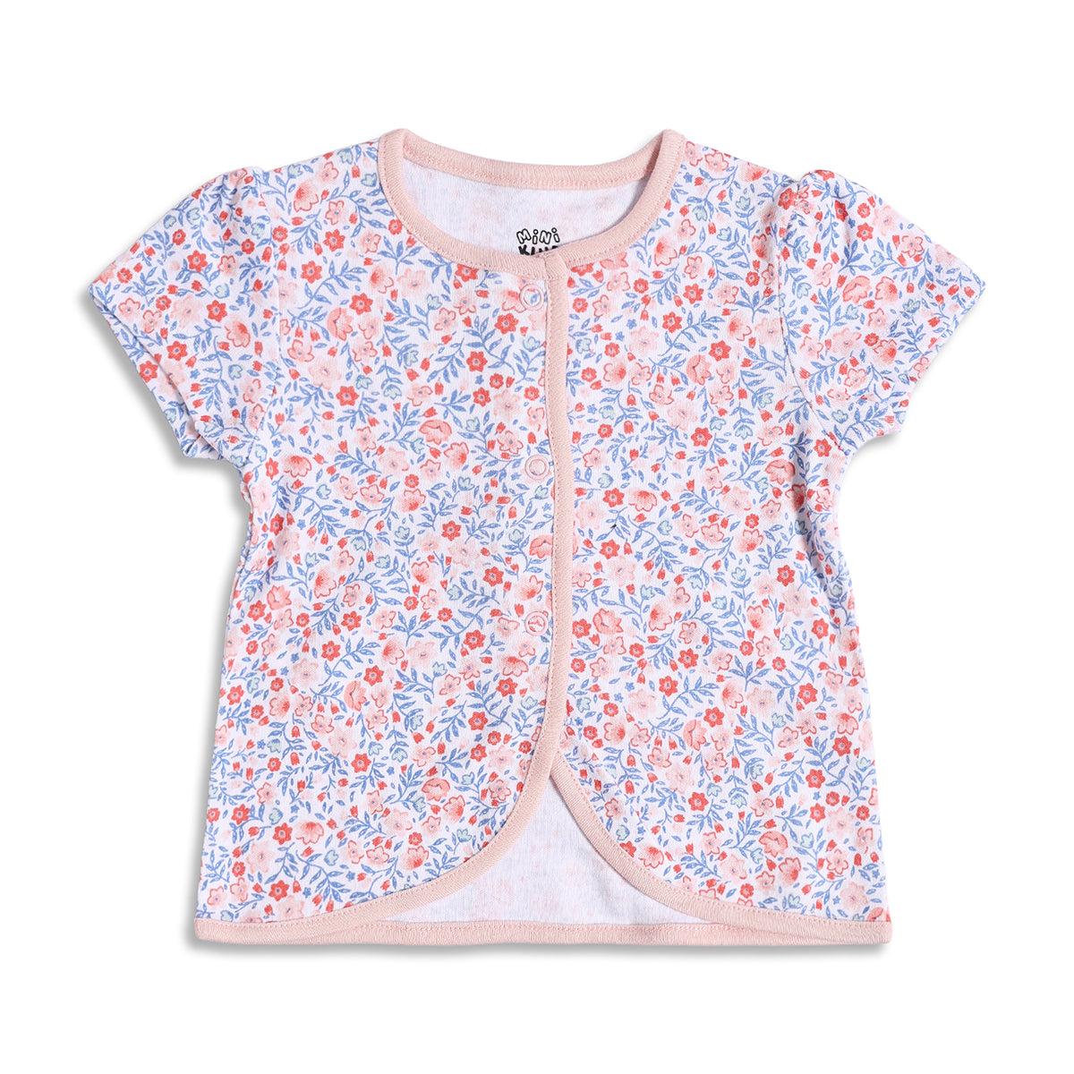 Baby Girls Pink, Blue and White Cotton Front Open T-Shirt Pack of 3 Regular Fit Casual Kids Tops