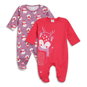 Baby Girls Pink and Purple Cotton Winter Sleepsuit Pack of 2 Regular Fit Baby Sleepsuits