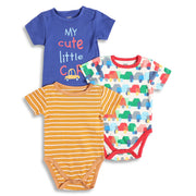 Baby Boys Blue, Yellow and White Cotton Bodysuit Pack of 3 Regular Fit Casual Baby Bodysuits