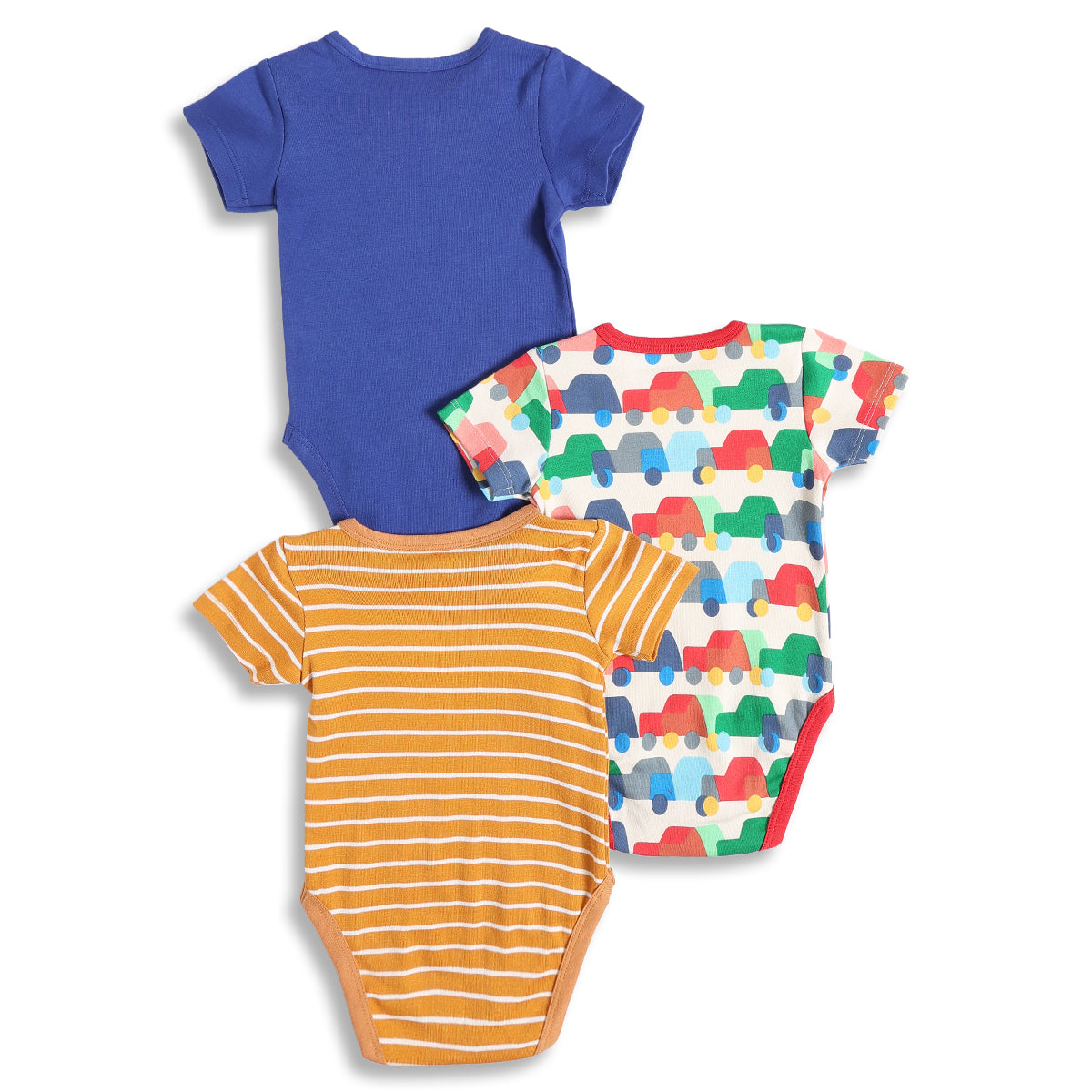 Baby Boys Blue, Yellow and White Cotton Bodysuit Pack of 3 Regular Fit Casual Baby Bodysuits
