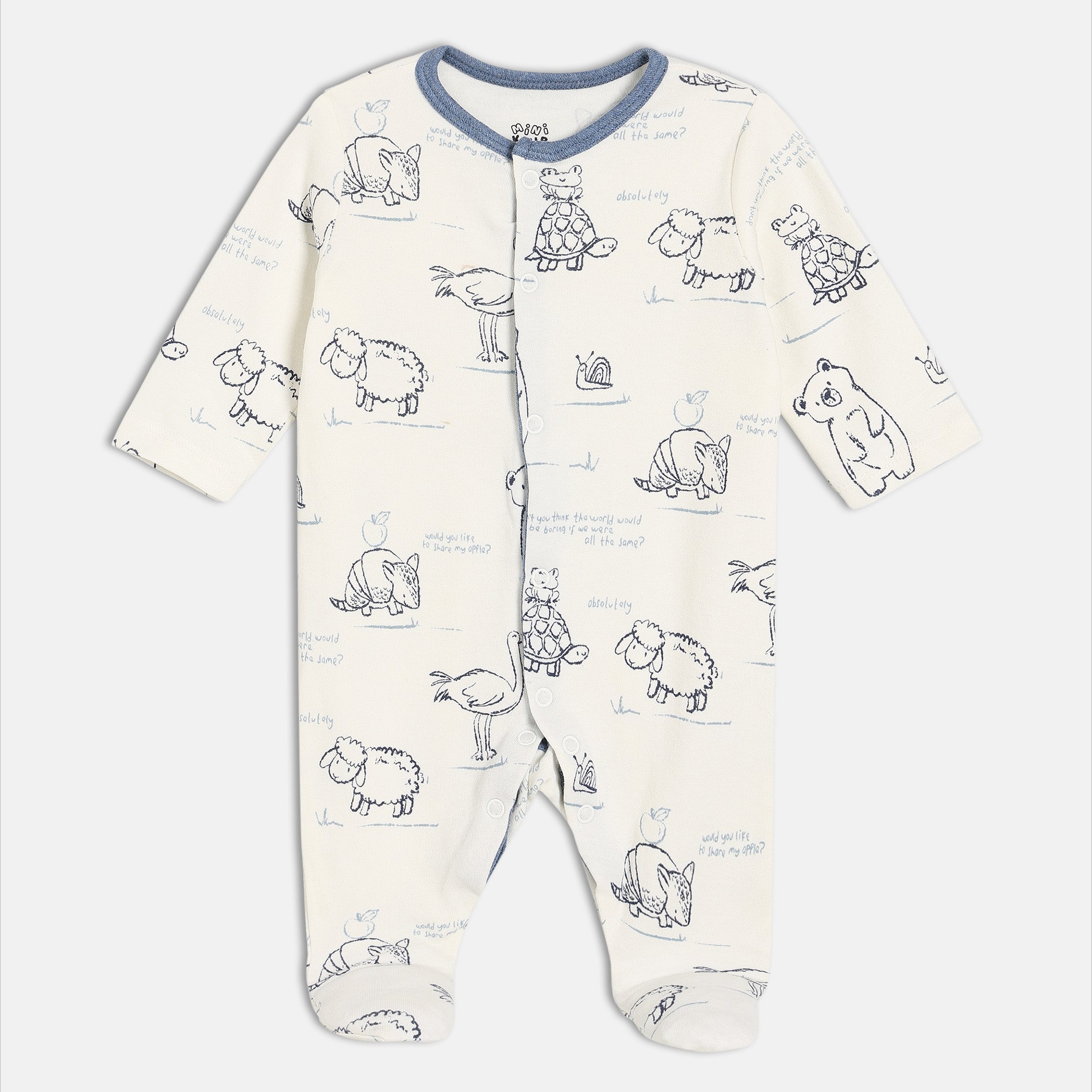 Baby Boys Printed Full Sleeve Rompers Pack of three, Blue and Off White