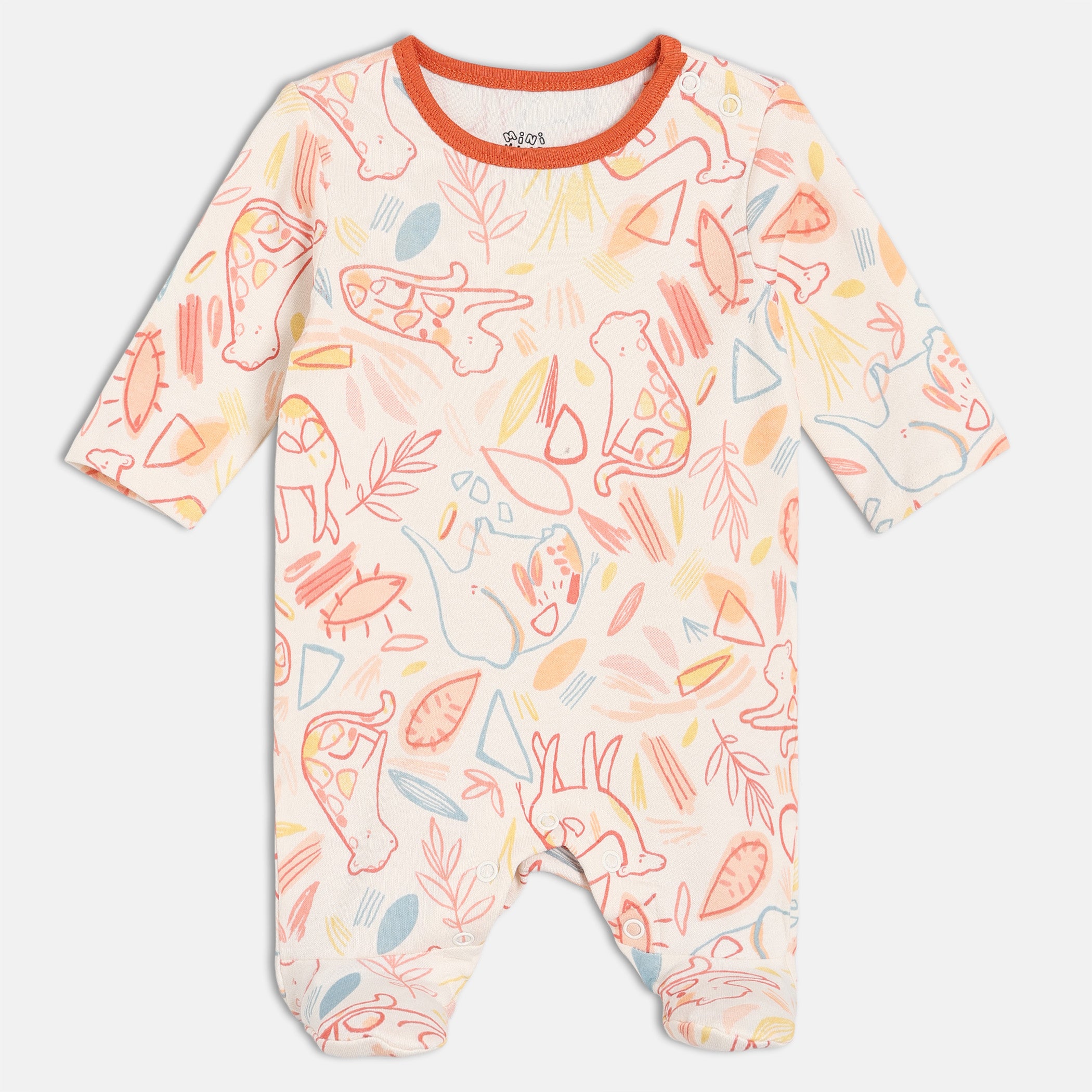 Boys Orange, Blue & White Printed Sleepsuit Pack of 3 Long Sleeve Sleepsuits