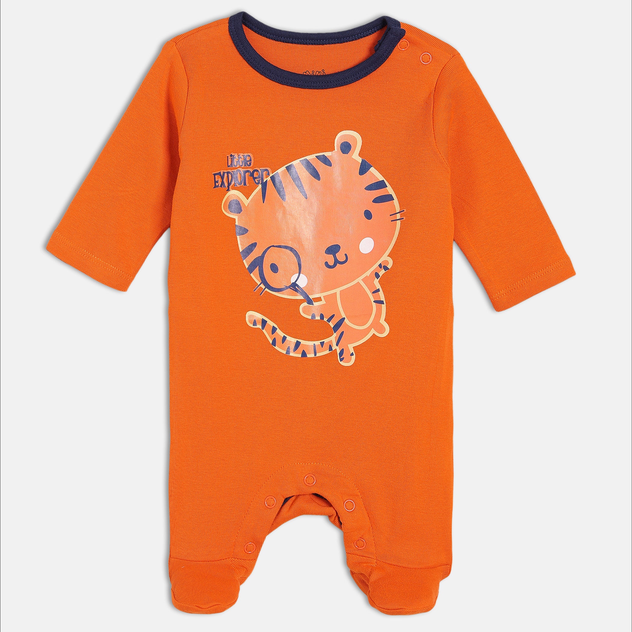Boys Orange, Blue & White Printed Sleepsuit Pack of 3 Long Sleeve Sleepsuits
