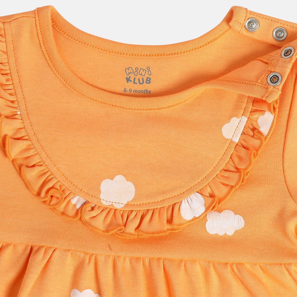 Girls Minklub Cotton Pack Of 2 Full Sleeves Checks & Clouds Printed Dress - Pink & Orange