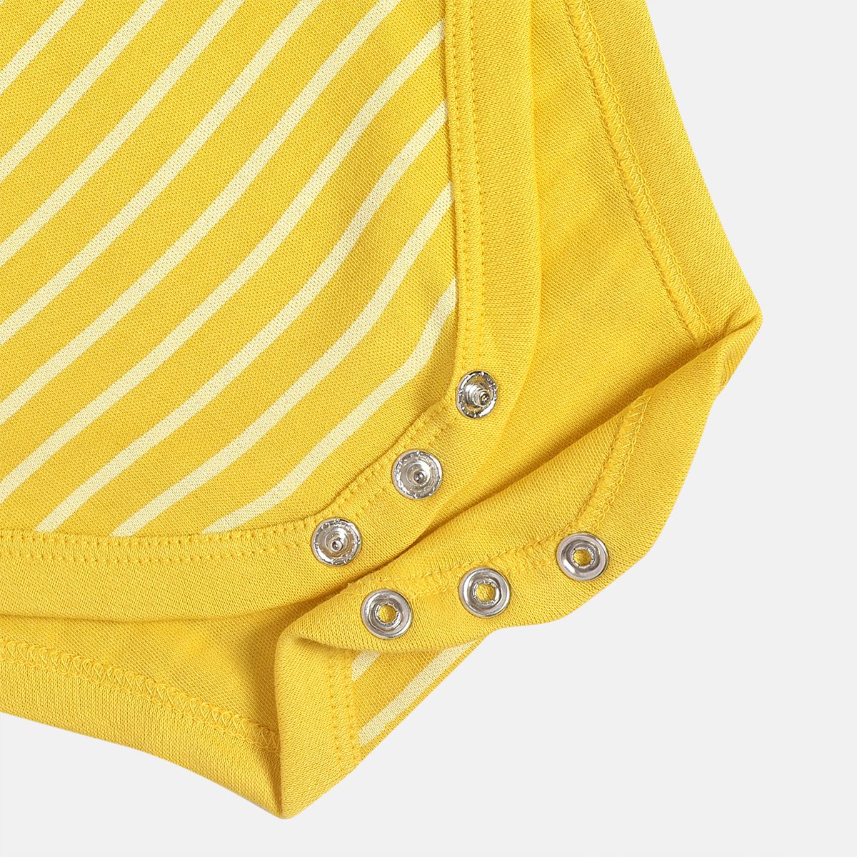 Boys Cotton Pack Of 2 Full Sleeves Elephant Printed & Striped Bodysuits - Olive Green & Mustard