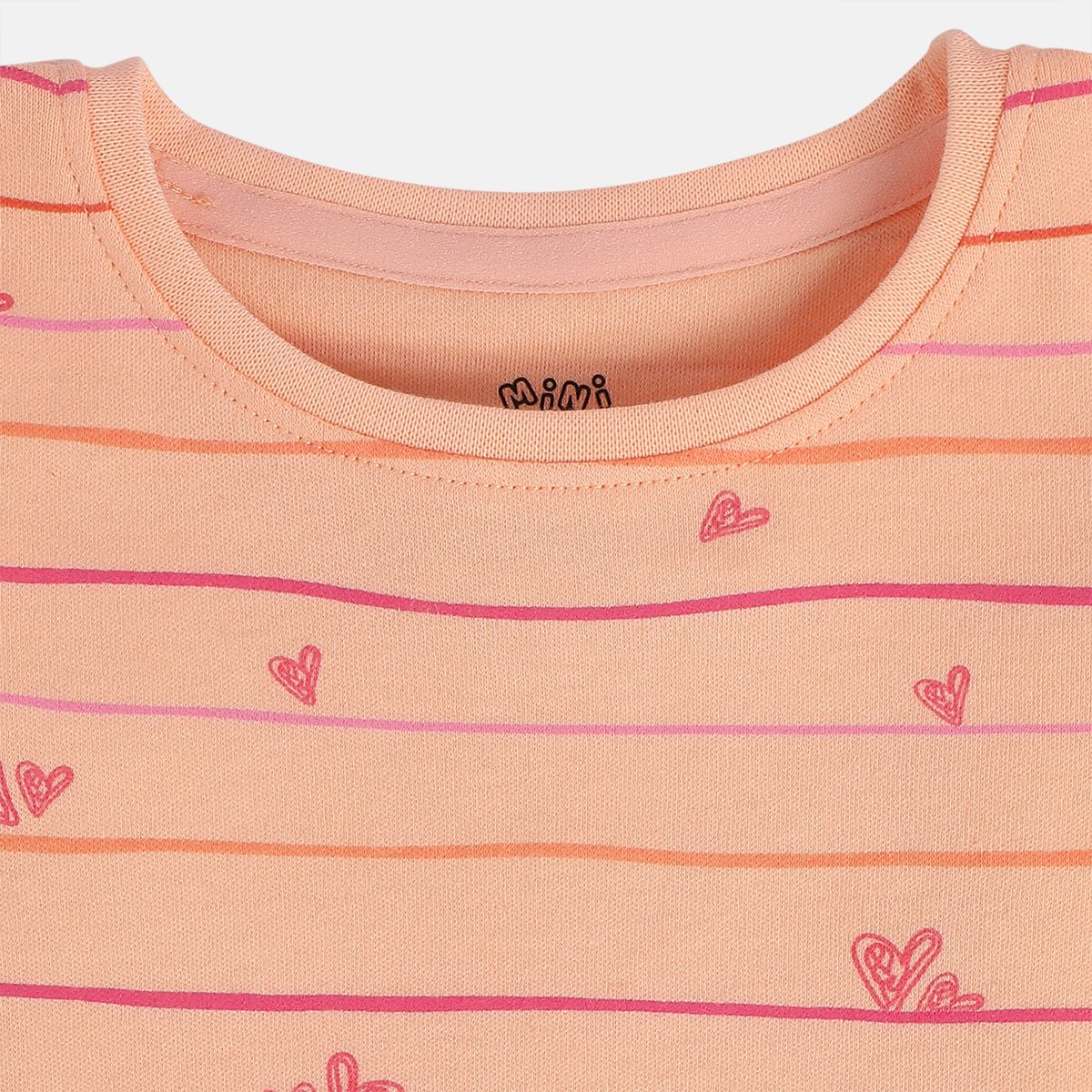 Girls Cotton Pack Of 2 Half Sleeves Animal & Heart Printed Knit Top - Peach & Purple