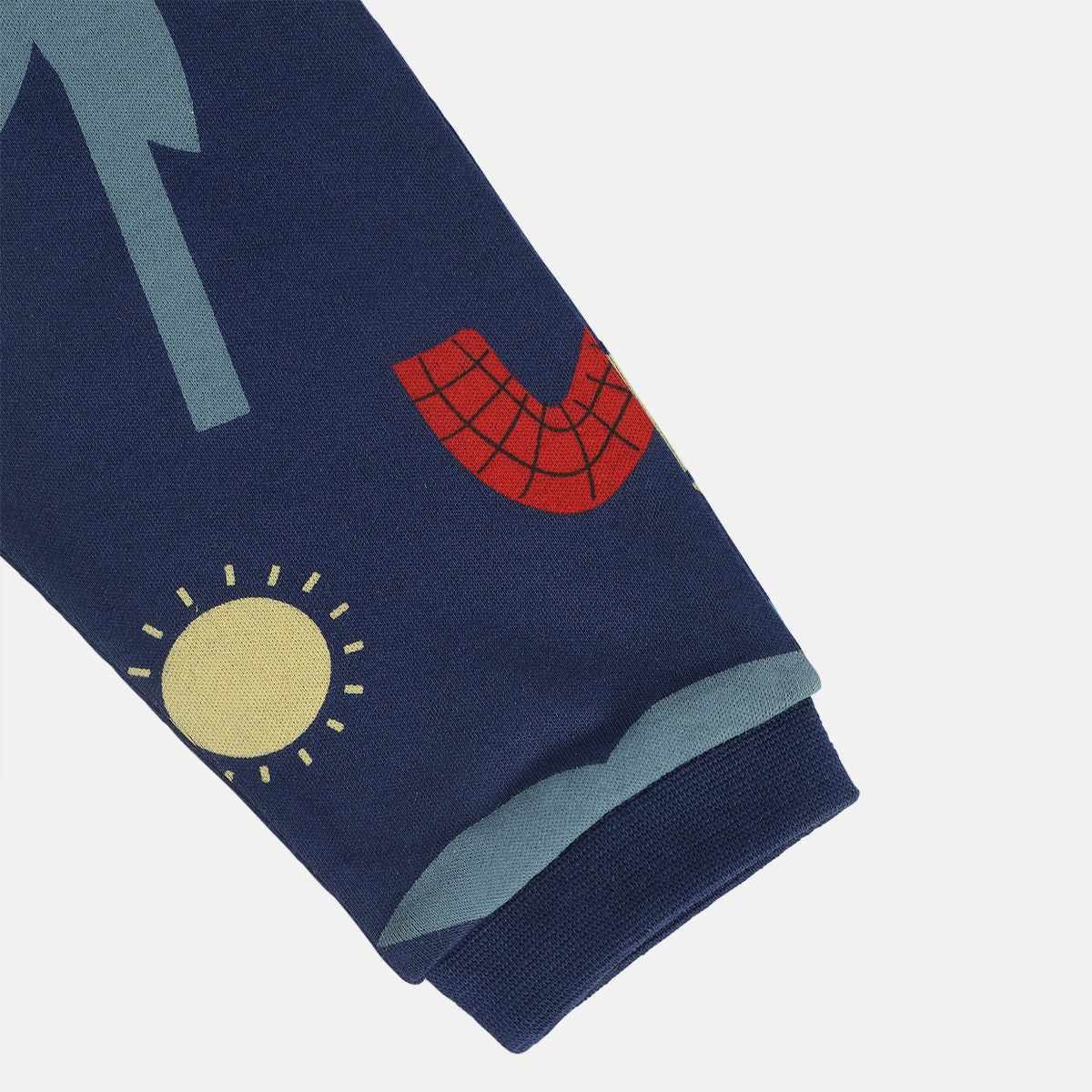 Boys Cotton Pack Of 2 Solid & Trees Printed Knit Bottom - Navy Blue & Light Green