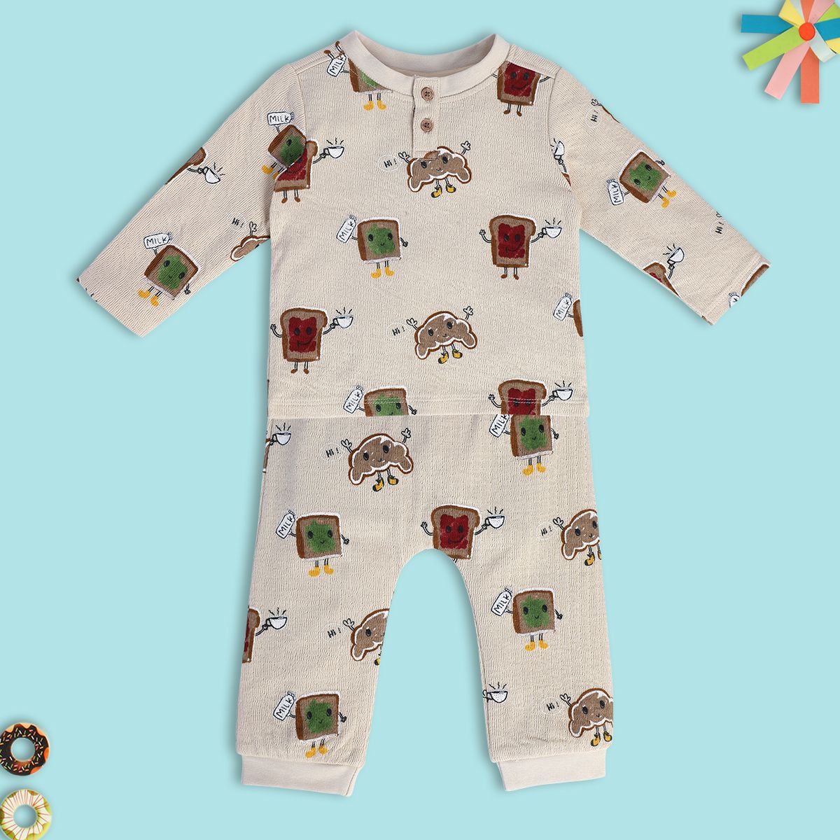 Boys Cream Pack Of 2 T-Shirt And Bottom