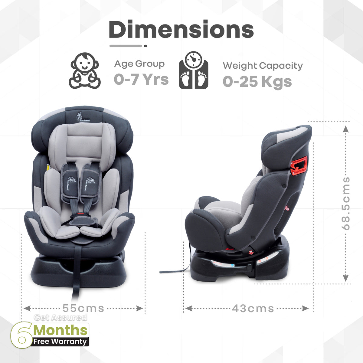 R for Rabbit Jack N Jill Grand Baby Car Seat Grey