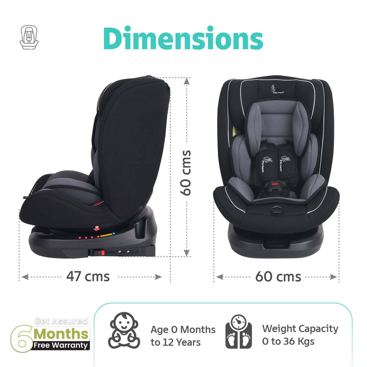 R for Rabbit Jack N Jill Grand ISOFIX Baby Car Seat Black Grey