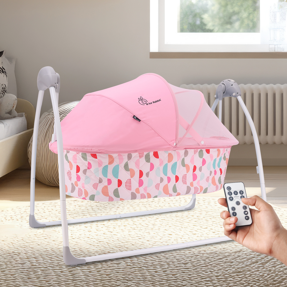 R for Rabbit Lullabies Auto Swing Baby Cradle Pink