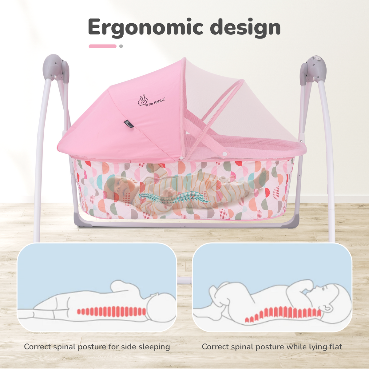 R for Rabbit Lullabies Auto Swing Baby Cradle Pink