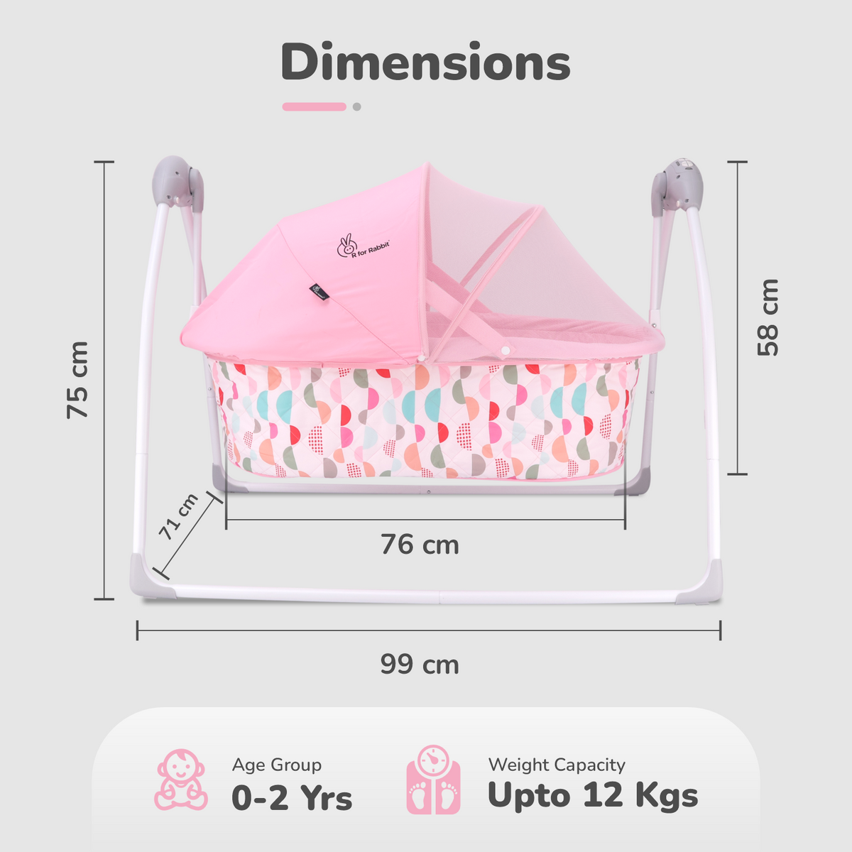 R for Rabbit Lullabies Auto Swing Baby Cradle Pink