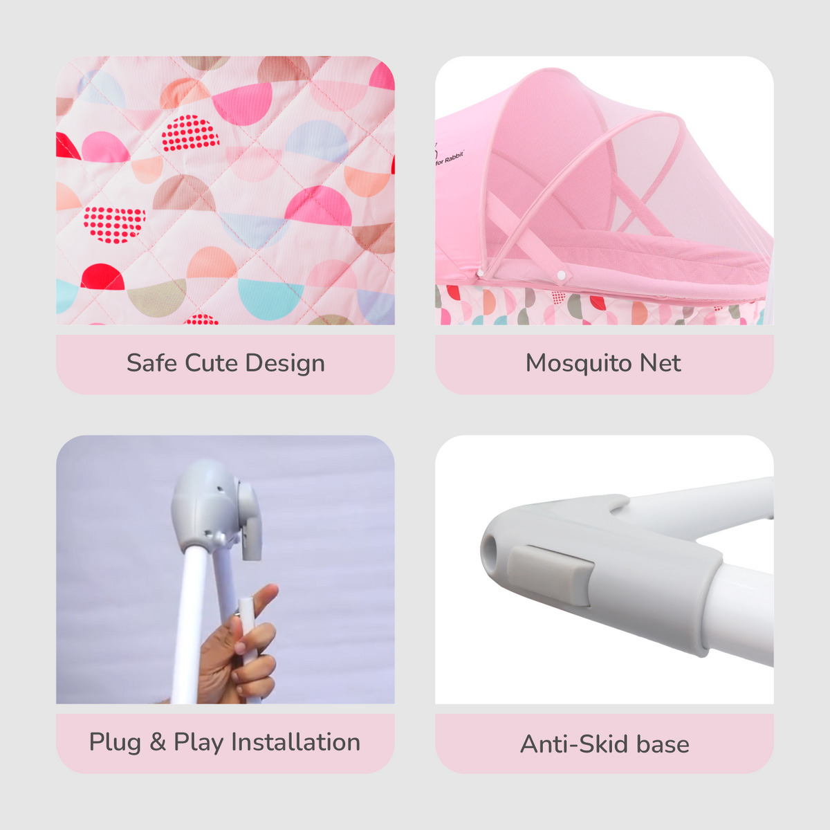 R for Rabbit Lullabies Auto Swing Baby Cradle Pink