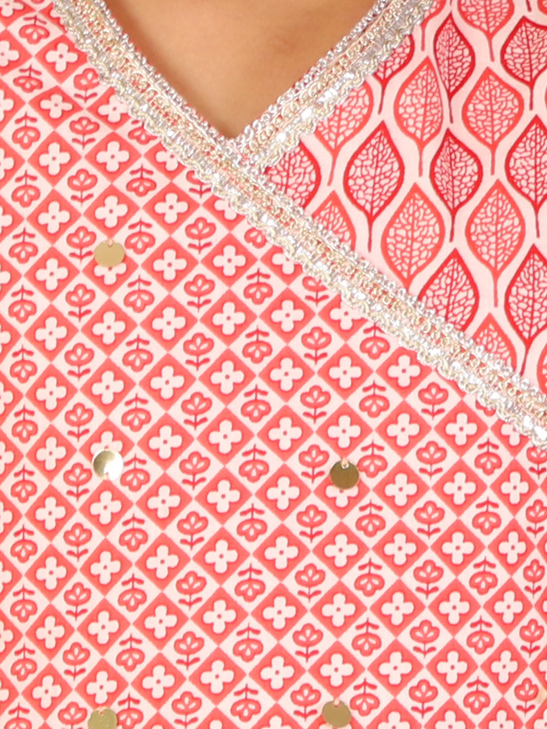 Lil Drama Girls Printed One Shoulder Crop Top With Flared Skirt Set, Pink