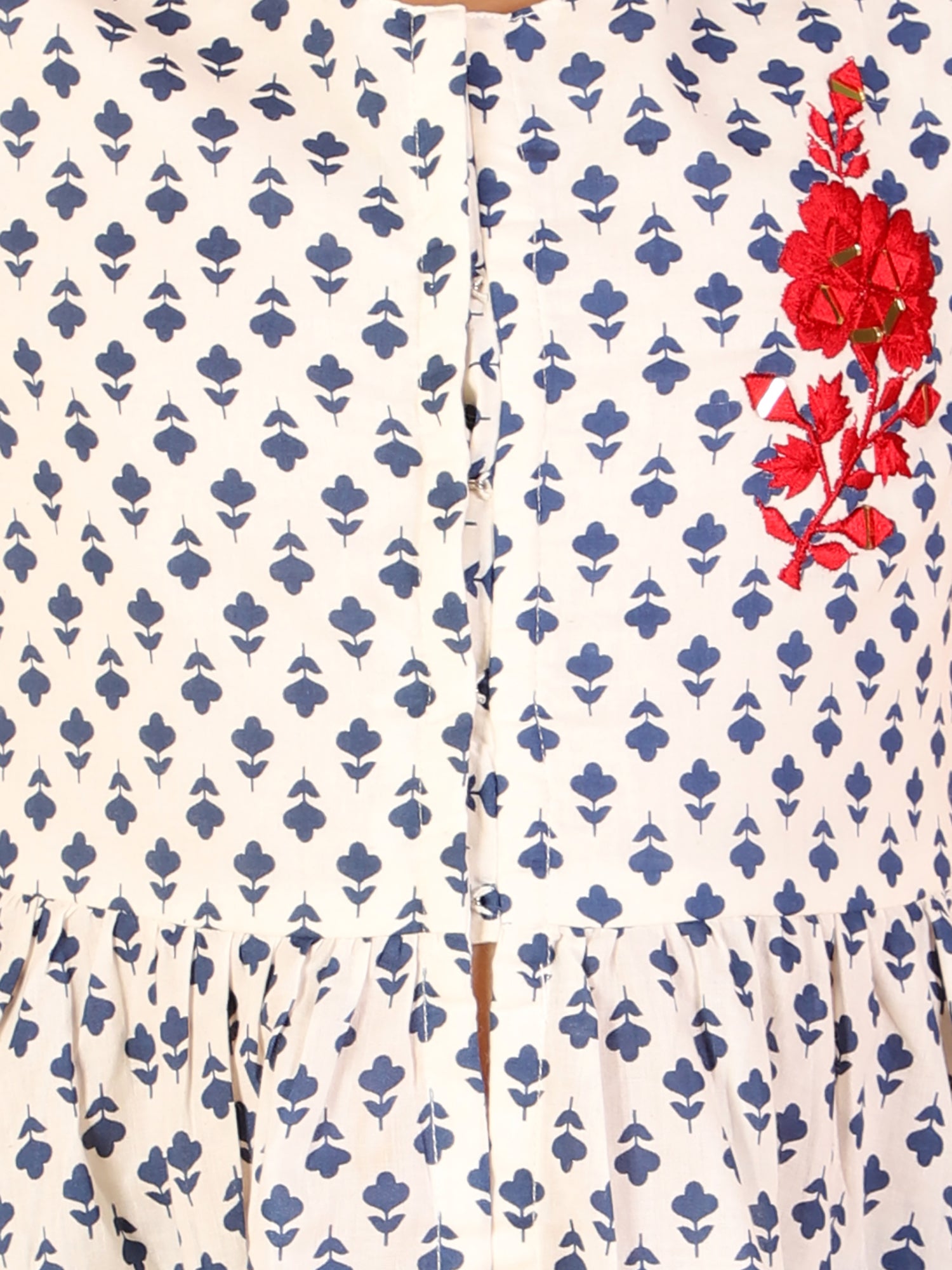Lil Drama Girls Printed Cold Shoulder Top With Flared Palazzo Pants Co-Ord Set, White And Blue