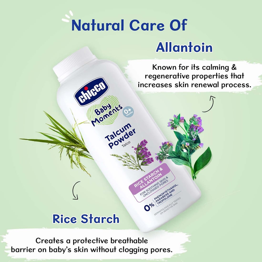 Chicco Baby Moments Talcum Powder with Rice Starch and Allantoin Gentle Baby Skin Care