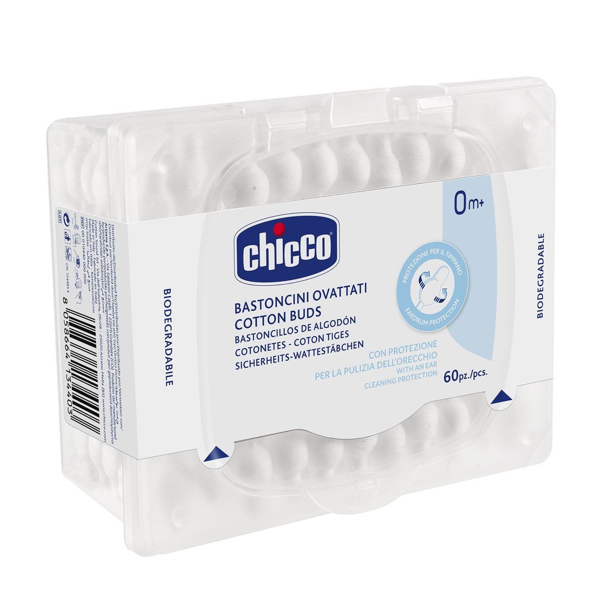 Chicco Baby Cotton Buds with Ear Protection Pack of 60 Biodegradable Baby Care Essentials