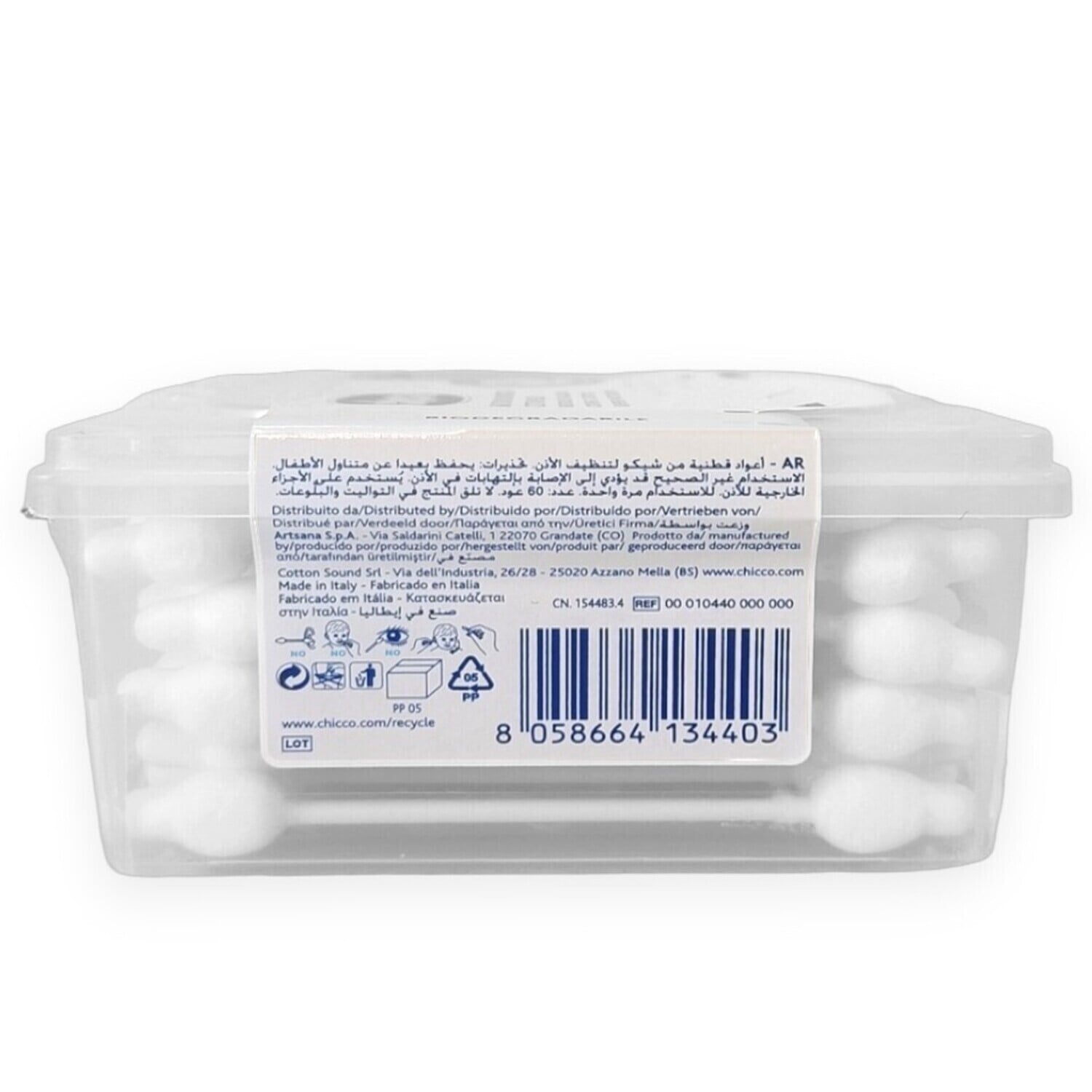 Chicco Baby Cotton Buds with Ear Protection Pack of 60 Biodegradable Baby Care Essentials