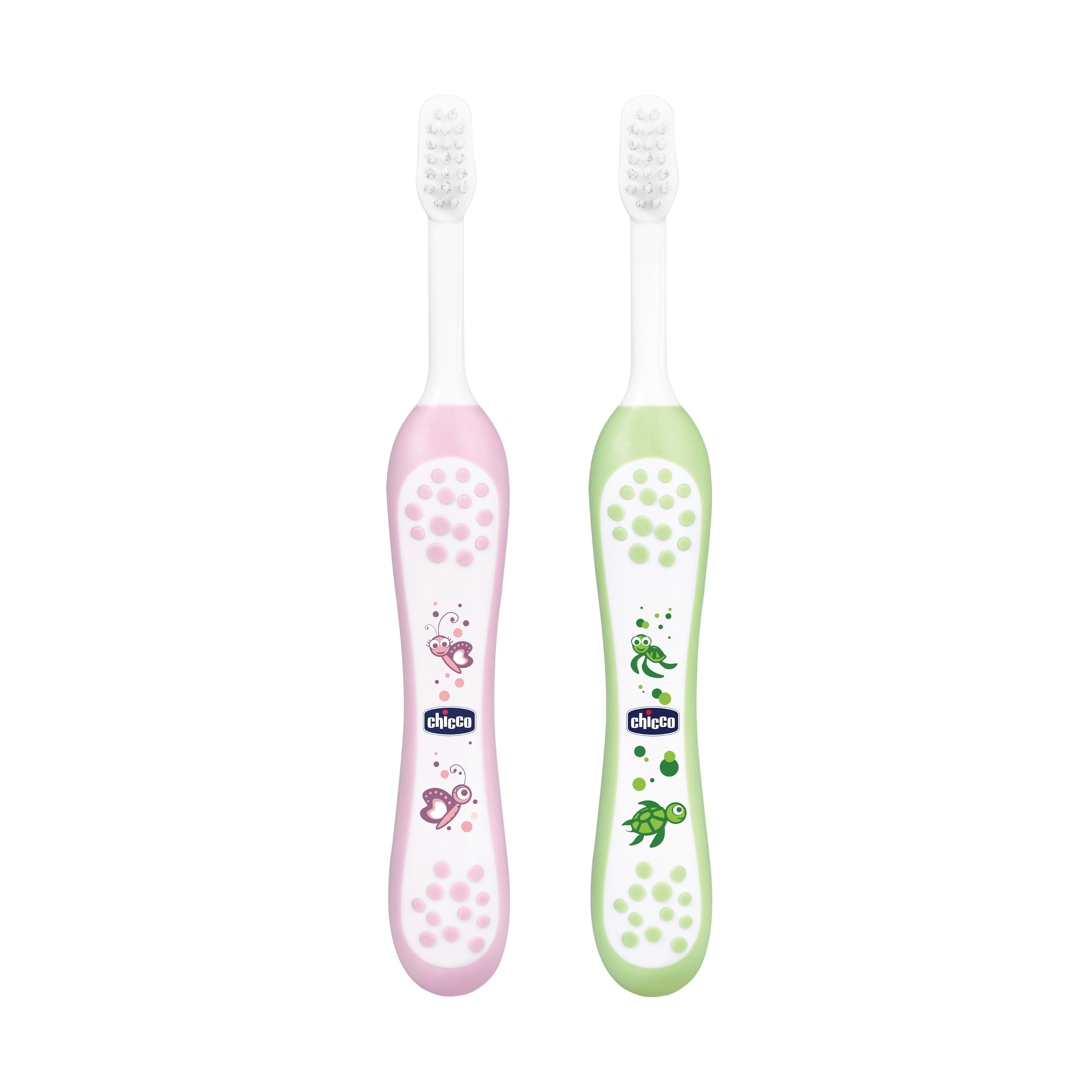 Chicco Baby Toothbrushes Pink and Green Pack of 2 Soft Bristles Oral Care Essentials