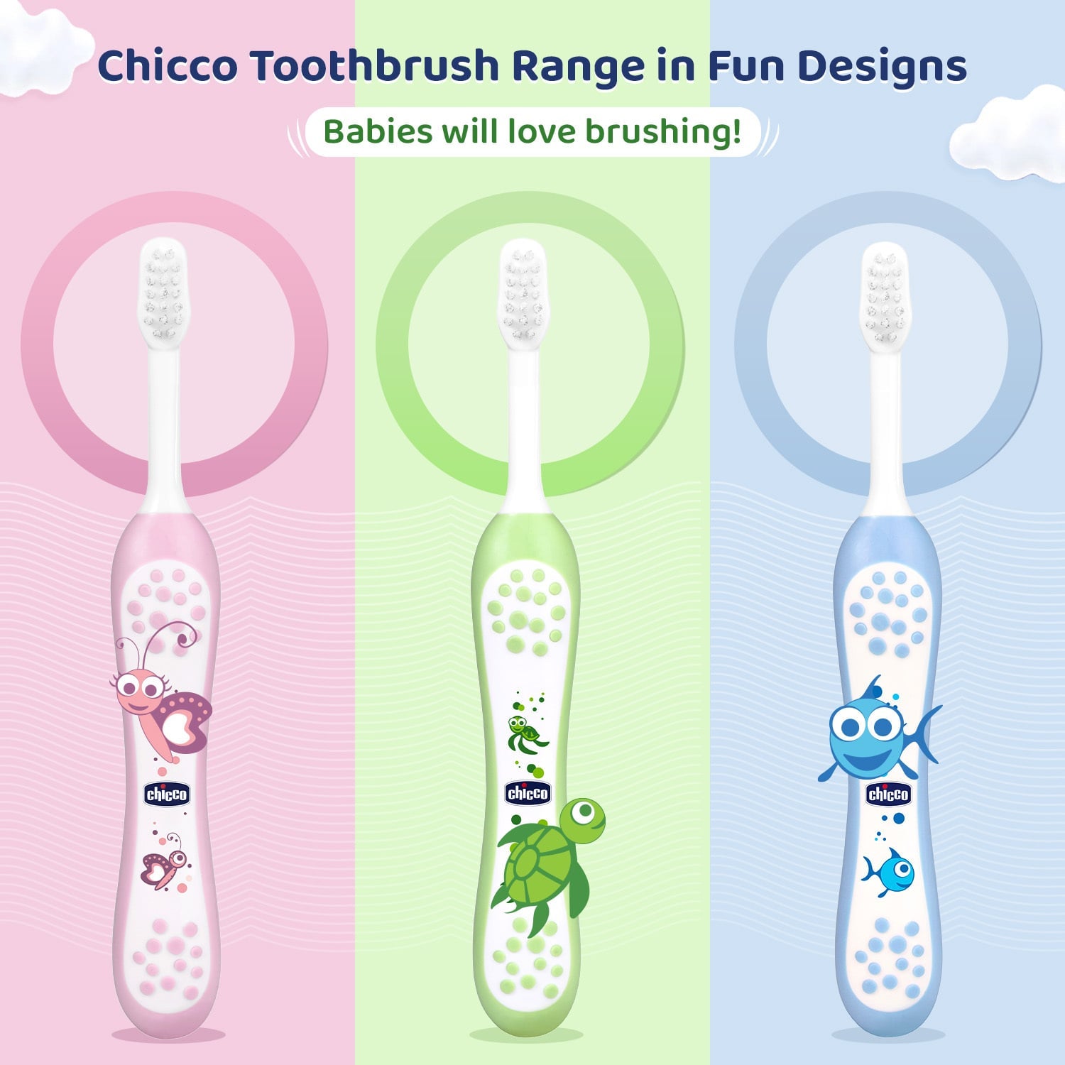 Chicco Baby Toothbrushes Pink and Green Pack of 2 Soft Bristles Oral Care Essentials