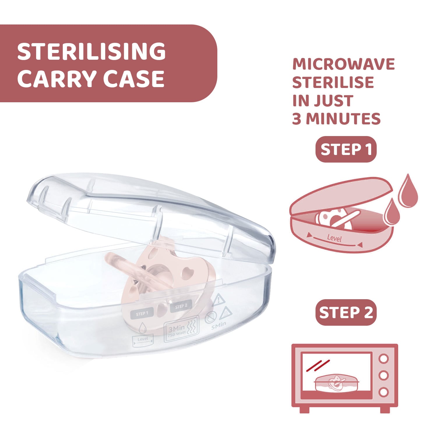Chicco Baby Peach Silicone PhysioForma Soft Pacifier with Sterilising Case 2-6 Months
